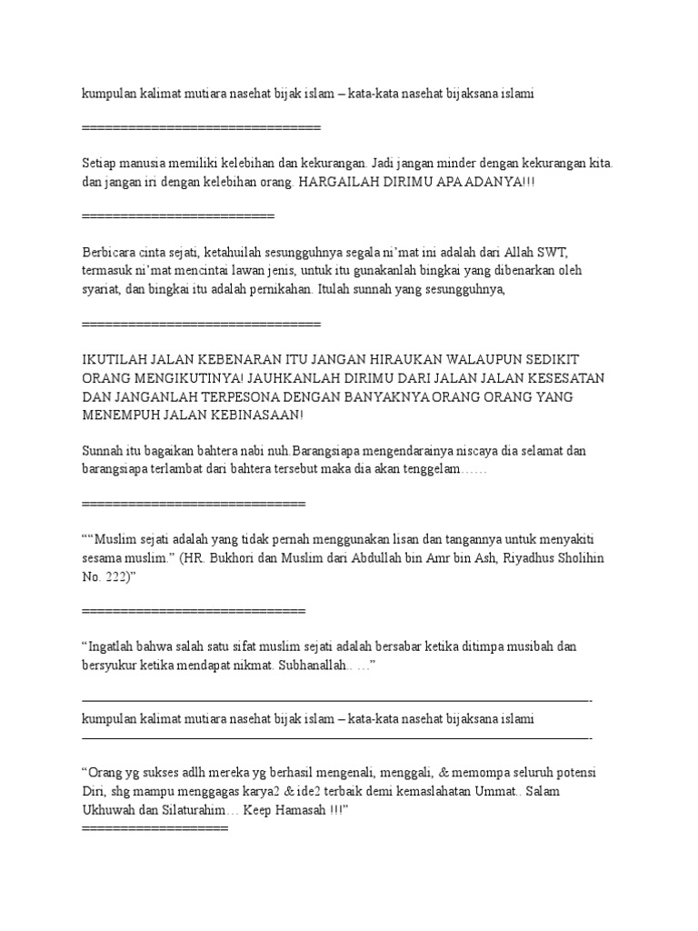 Kumpulan Kalimat Mutiara Nasehat Bijak Islam