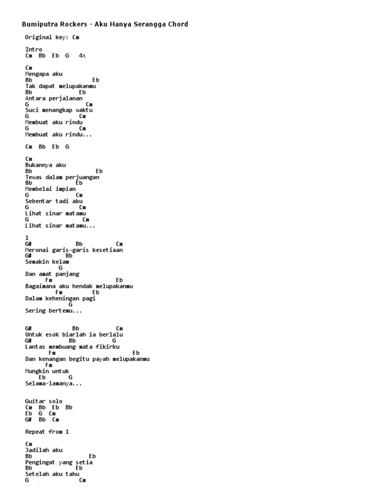Malay Gitar Kord Bumiputra Rockers Aku Hanya Serangga Chord Pdf