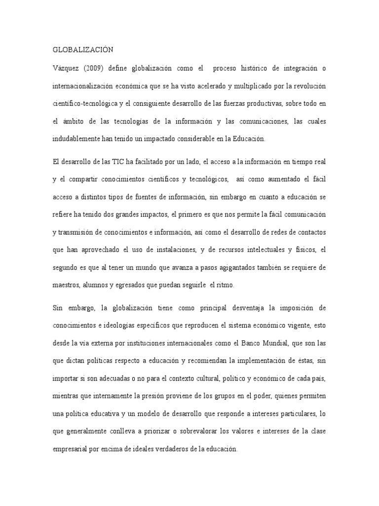 Impacto de la Globalización en la Educación | PDF