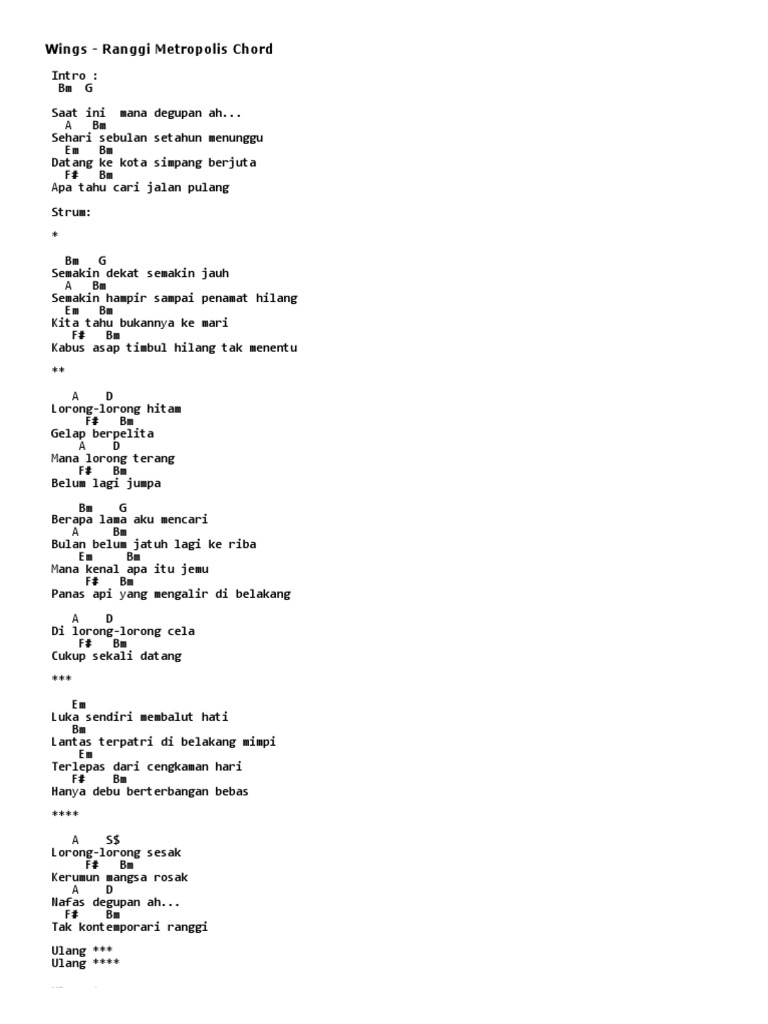 Malay Gitar Kord - Wings - Ranggi Metropolis Chord | PDF