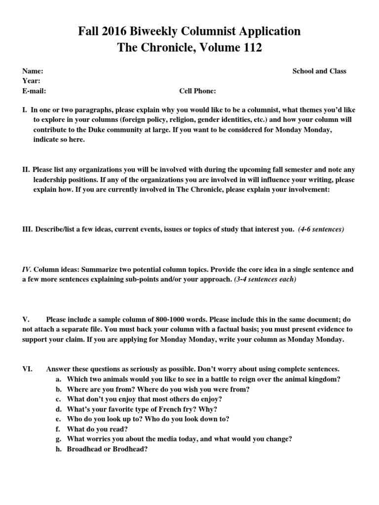 Fall 2016 Columnist Application Guide | PDF