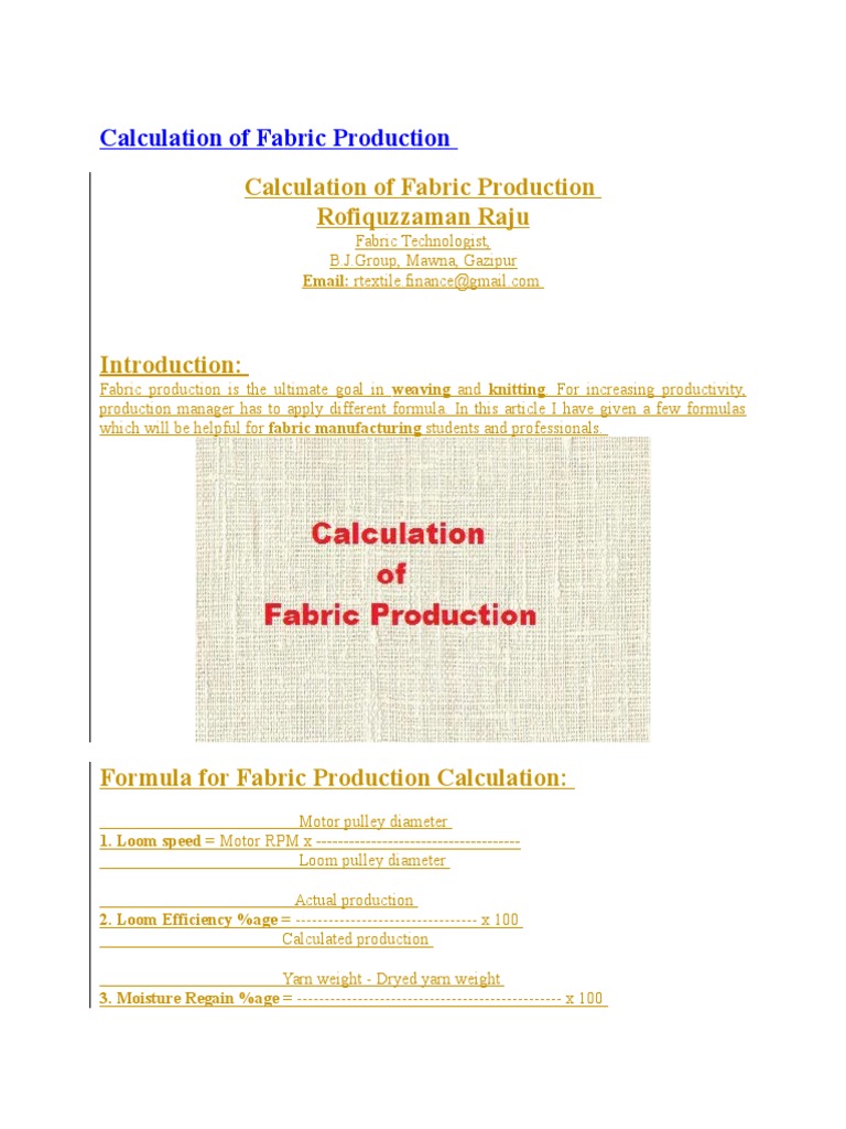 Calculation For Weaving & Knitting PDF
