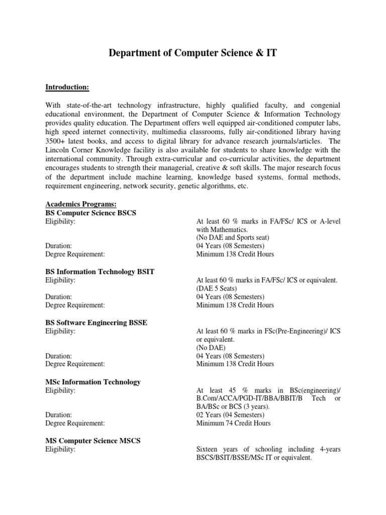 Syllabus Bs It Msc It Computer Science Uos | Computer Science ...