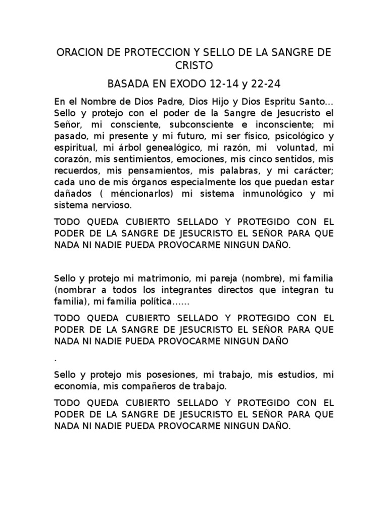 Oración de Protección y Sellamiento | PDF | Cristo (título) | María ...