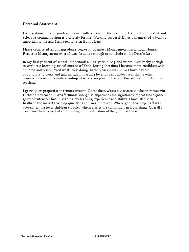Passionate Educator's Personal Statement | PDF