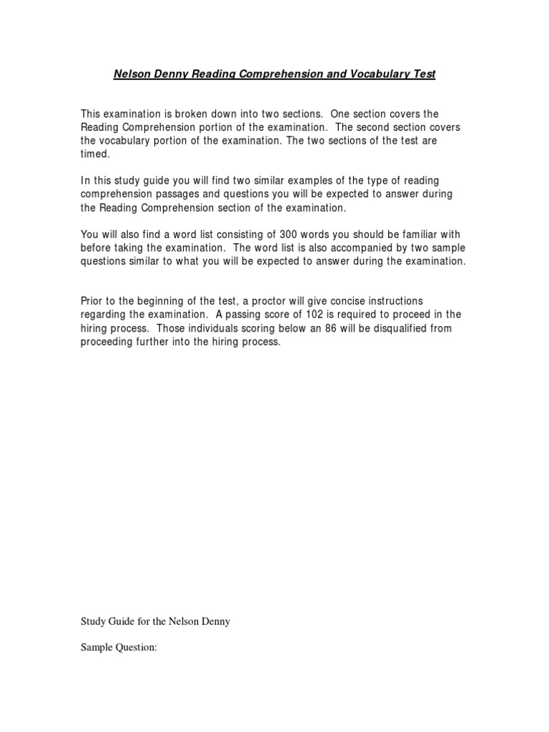 Nelson Denny Practice Test Pdf