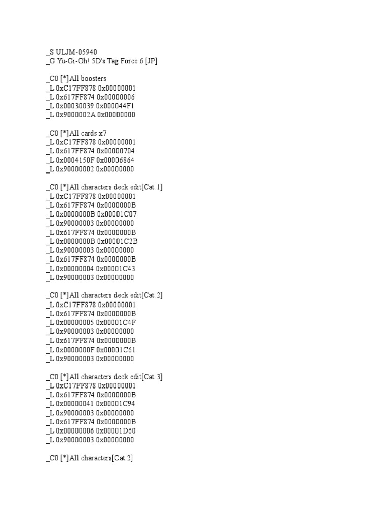 Yu-Gi-Oh! 5D's Tag Force 6 Cheats | PDF | Card Games | Ephemera