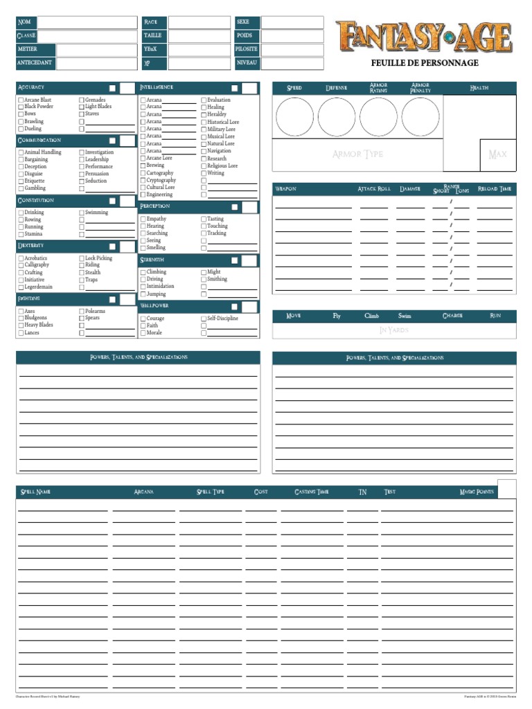 Fantasy Age - Feuille de Personnage | PDF