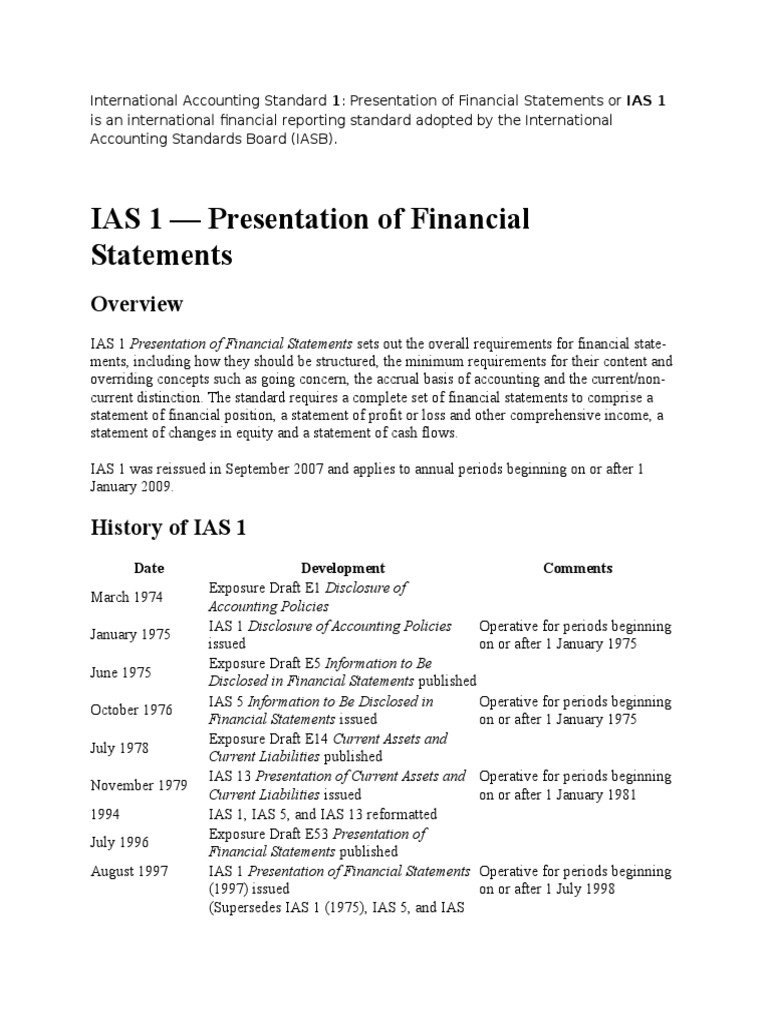 IAS 1 International Financial Reporting Standards Financial Statement