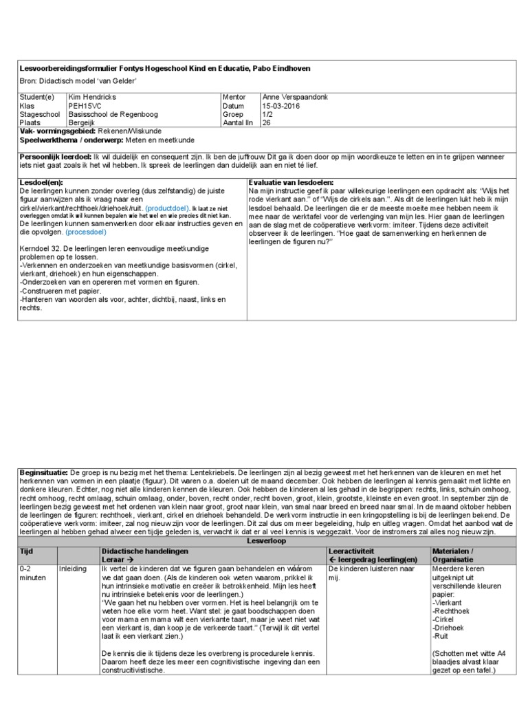 Lesvoorbereiding Rekenen Versie 2 | PDF