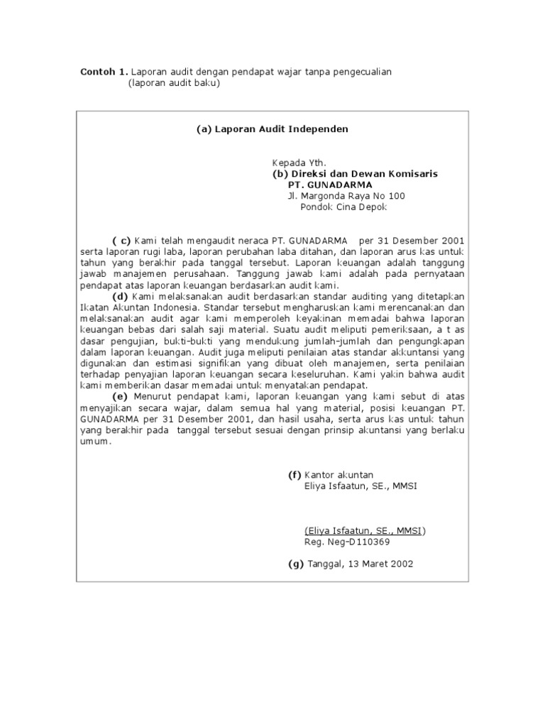 Contoh Laporan Auditor Independen Wajar Tanpa Pengecualian Dengan Paragraf Penjelas Seputar Laporan
