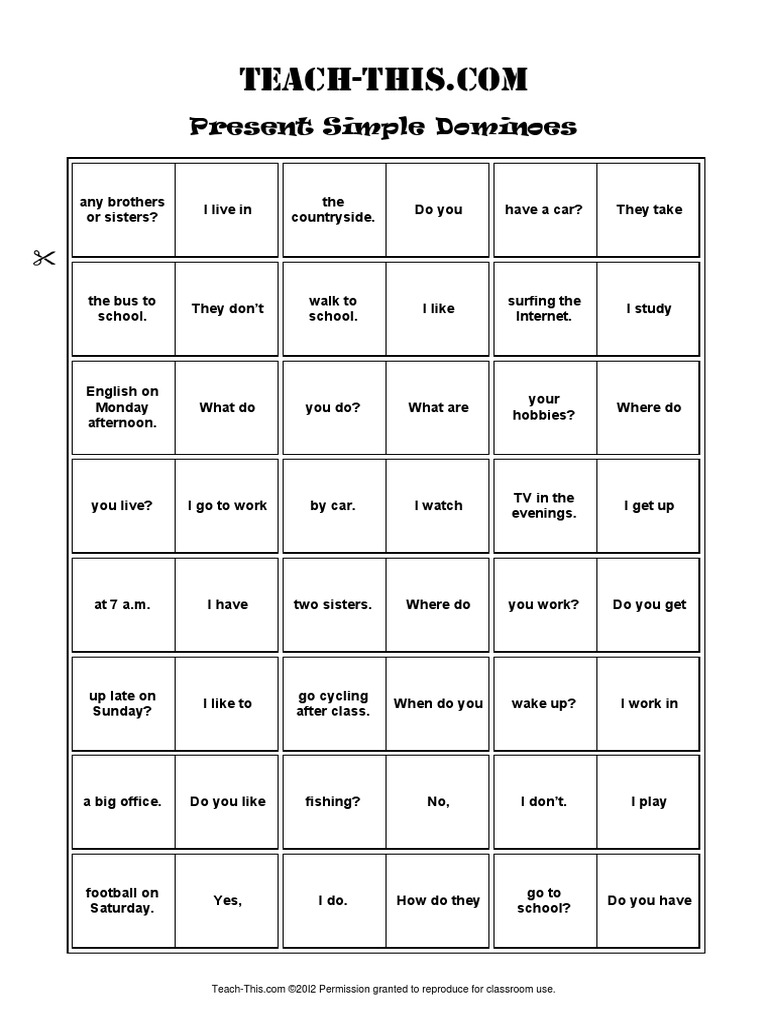 Present Simple Dominoes | PDF | Games & Activities