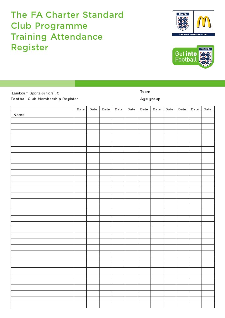 Lambourn Sports FC Training Register | PDF | Sports & Recreation