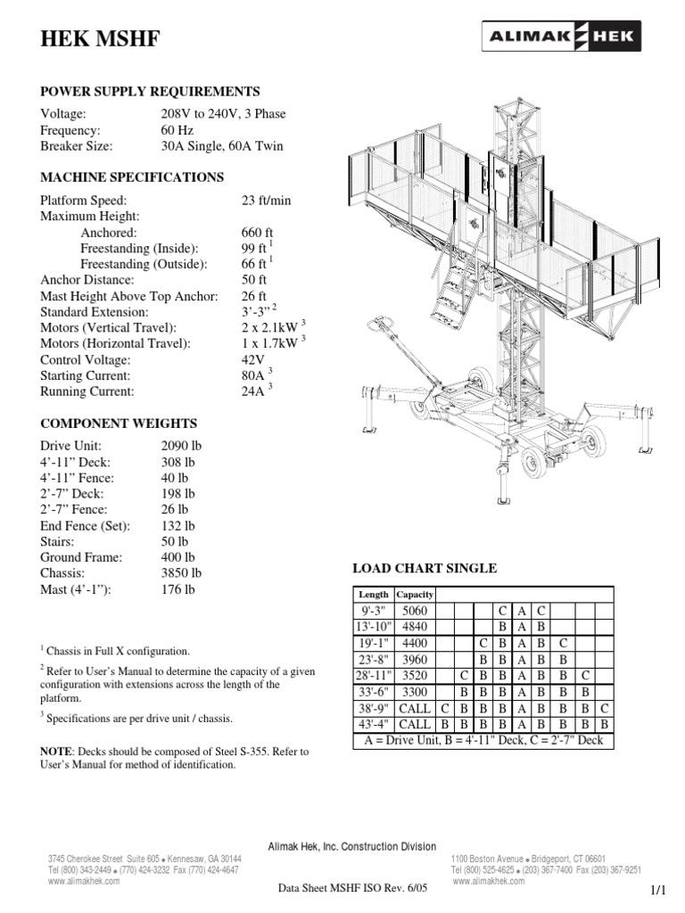 Construction Lift Specifications | PDF