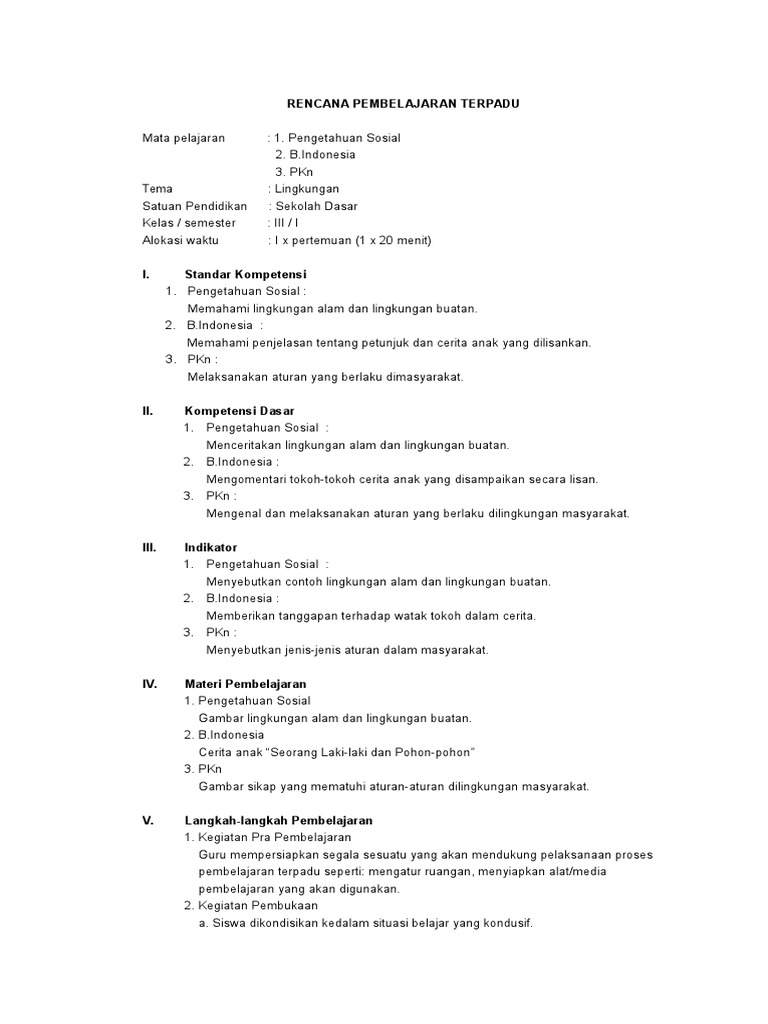 Tugas Rencana Pembelajaran Terpadu