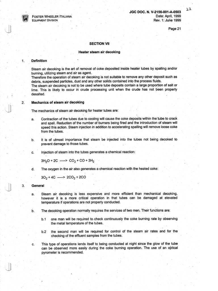 Foster Wheeler Decoking Procedure | PDF