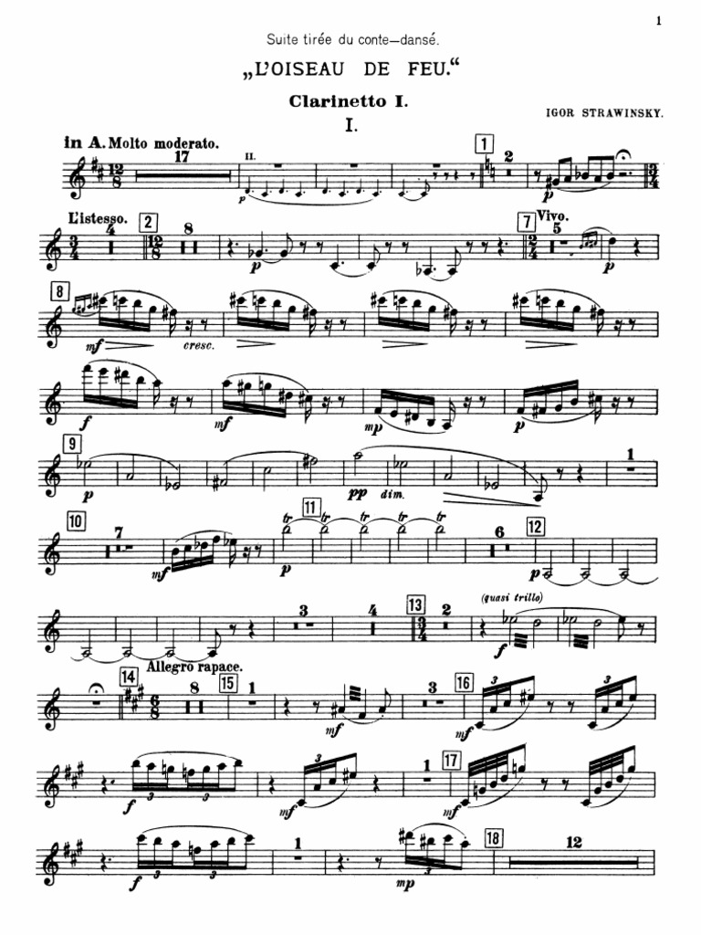 Stravinsky - Firebird Suite 1911 (Clarinet 1) | PDF