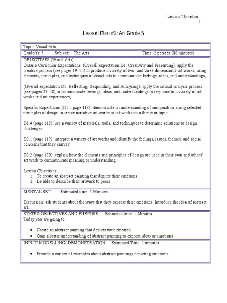 Lesson Plan 2 Grade 5 Abstract Feelings | PDF | Emotions | Lesson Plan