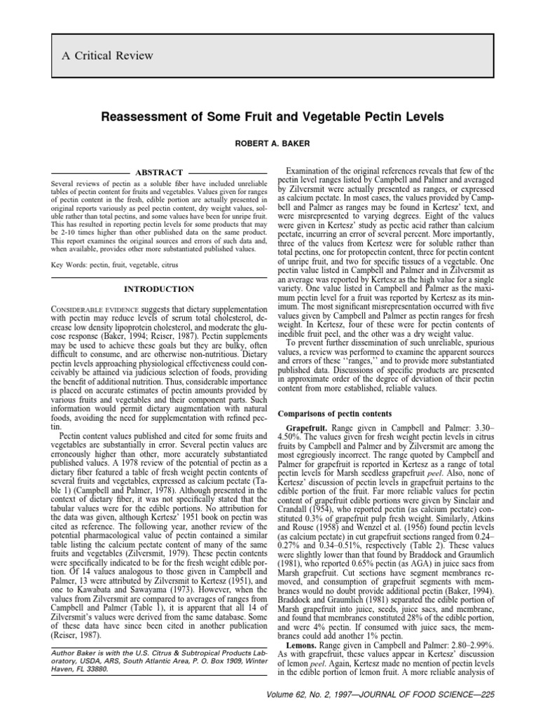 Pectin Levels on Fruits Dietary Fiber Nutrition