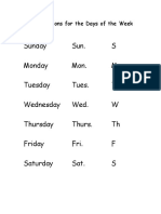 Abbreviations of The Days of The Week