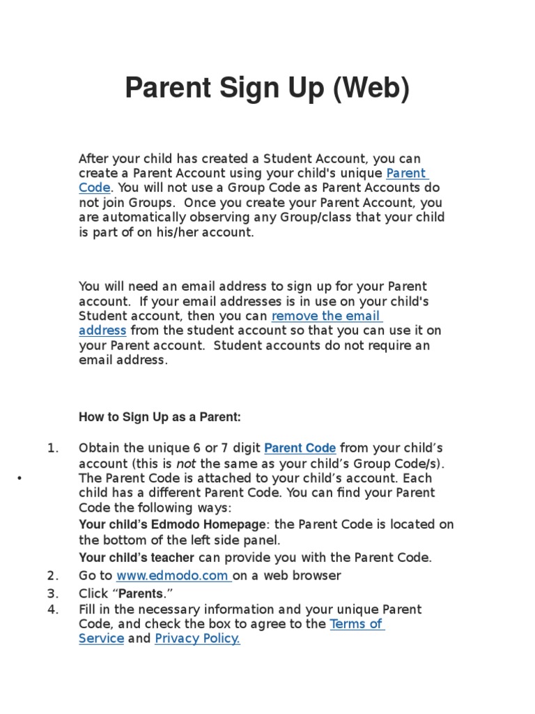 How to Create an Edmodo Parent Account | PDF