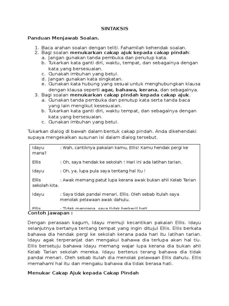 Latihan Cakap Ajuk Cakap Pindah 509 1901 Pdf