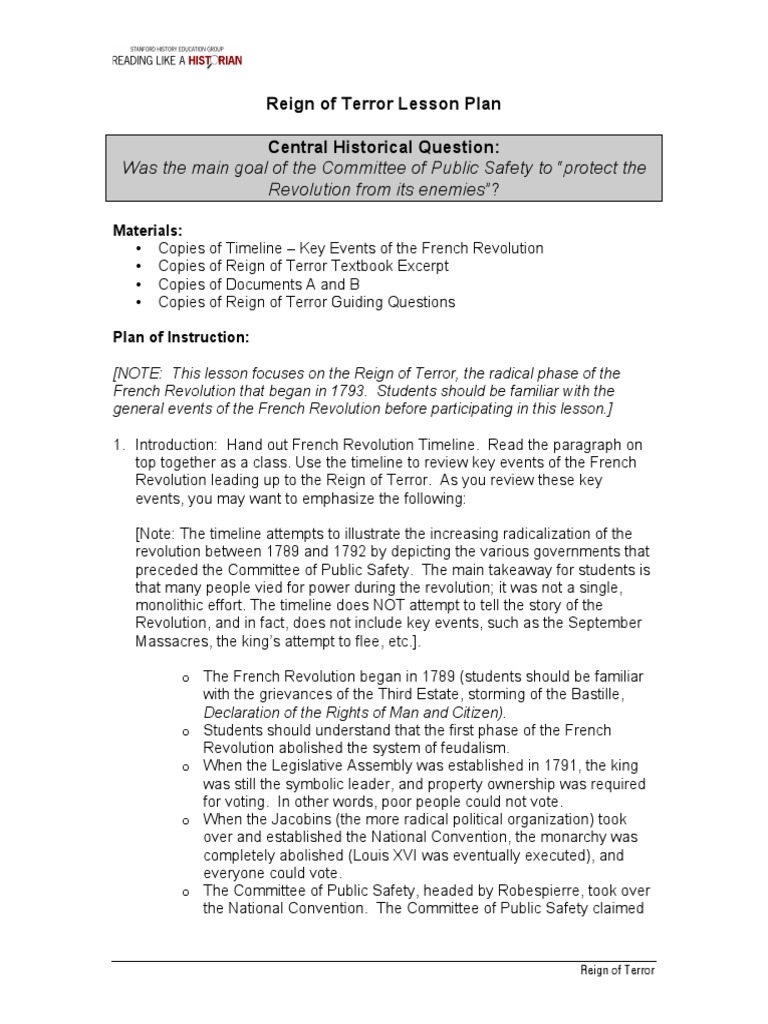 Reign Of Terror Lesson Plan 0 Reign Of Terror Maximilien Robespierre