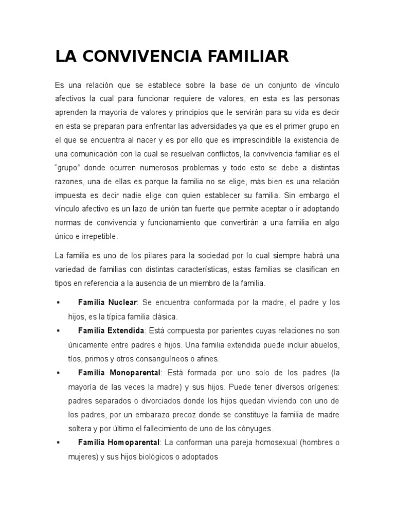 La Convivencia Familiar Pdf Familia Relaciones Interpersonales