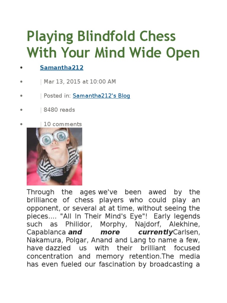 Playing Blindfold Chess With Your Mind Wide Open PDF Chess Openings