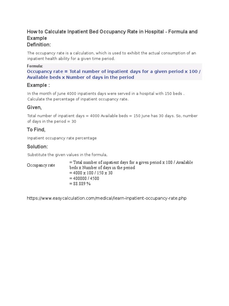 How To Calculate Inpatient Bed Occupancy Rate in Hospital PDF