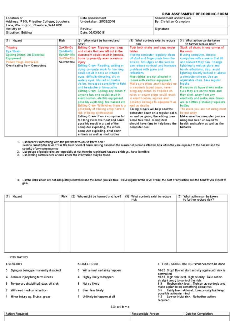 Risk Assessment P19 Electric Shock Risk