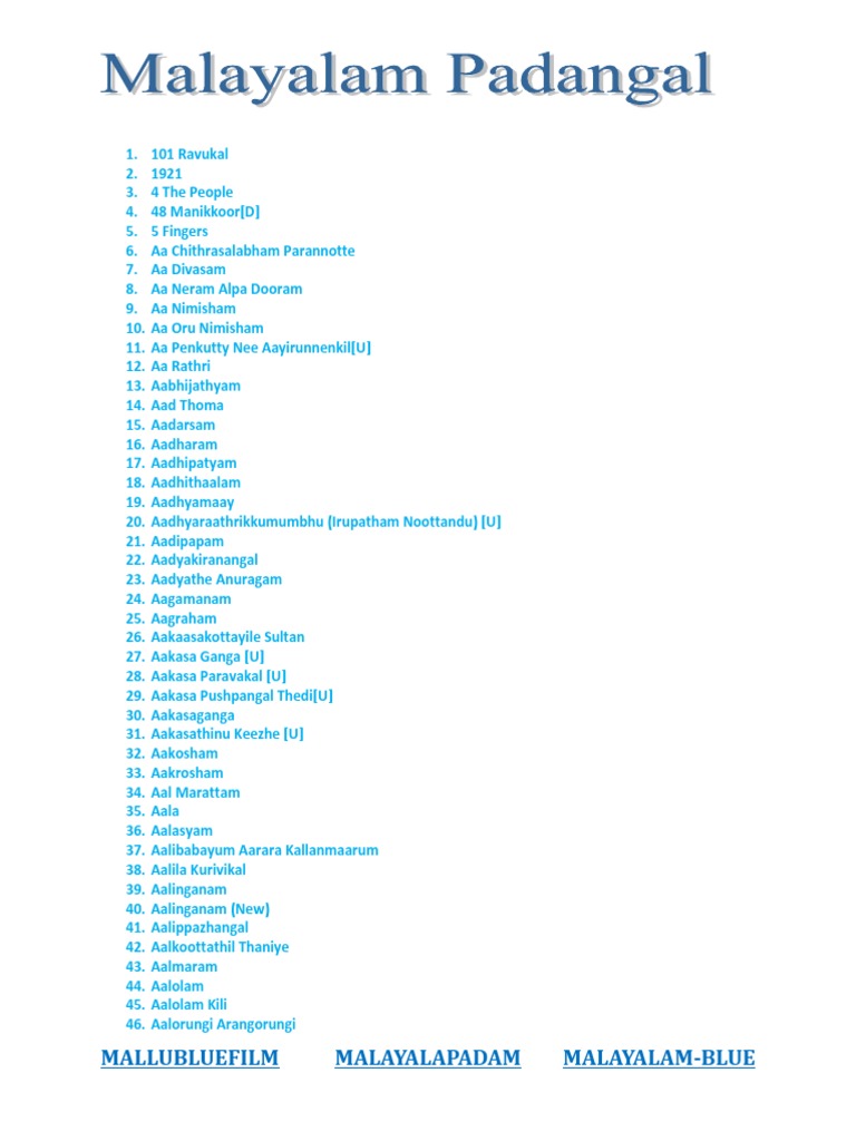 Malayalam+Movie+Complete+List A-Z Newww | PDF | Art | Travel