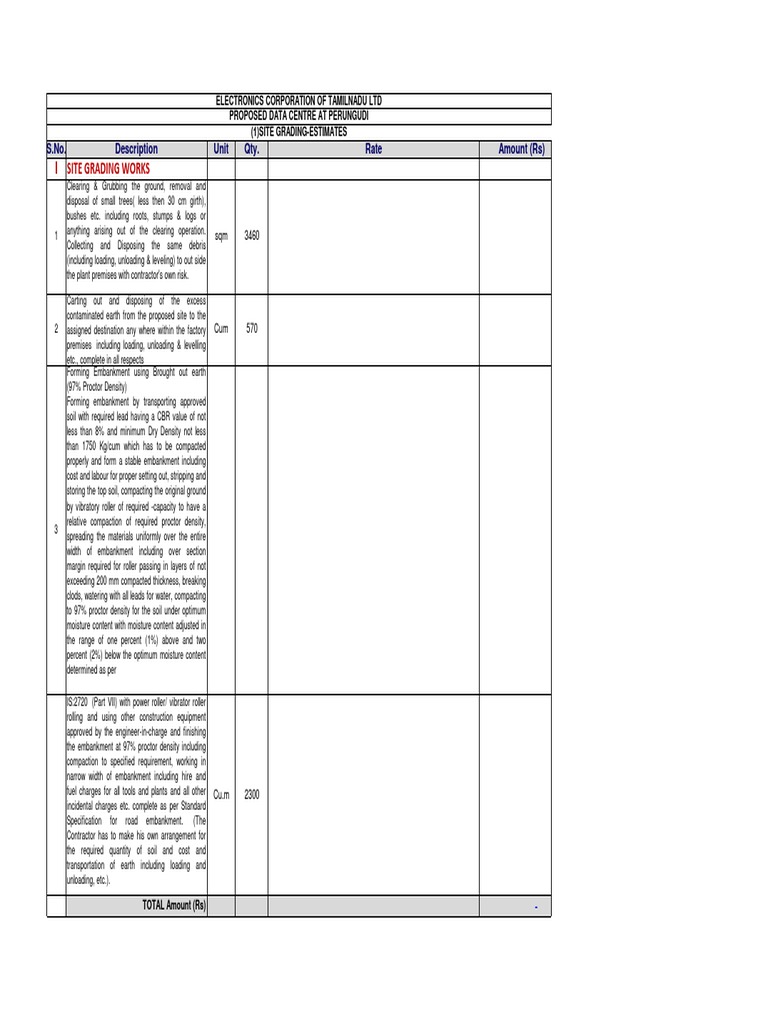 Site Grading Estimates for Data Centre | PDF