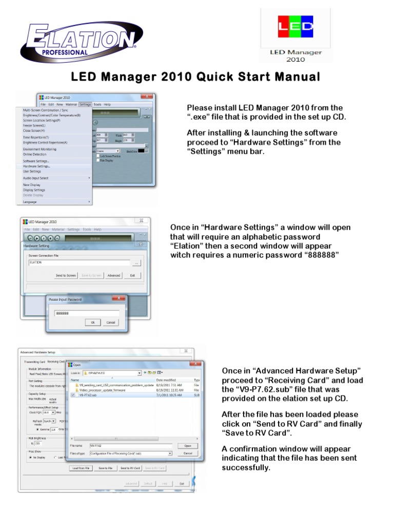LED Manager 2010 Quick Start Guide for Hardware Setup and Screen