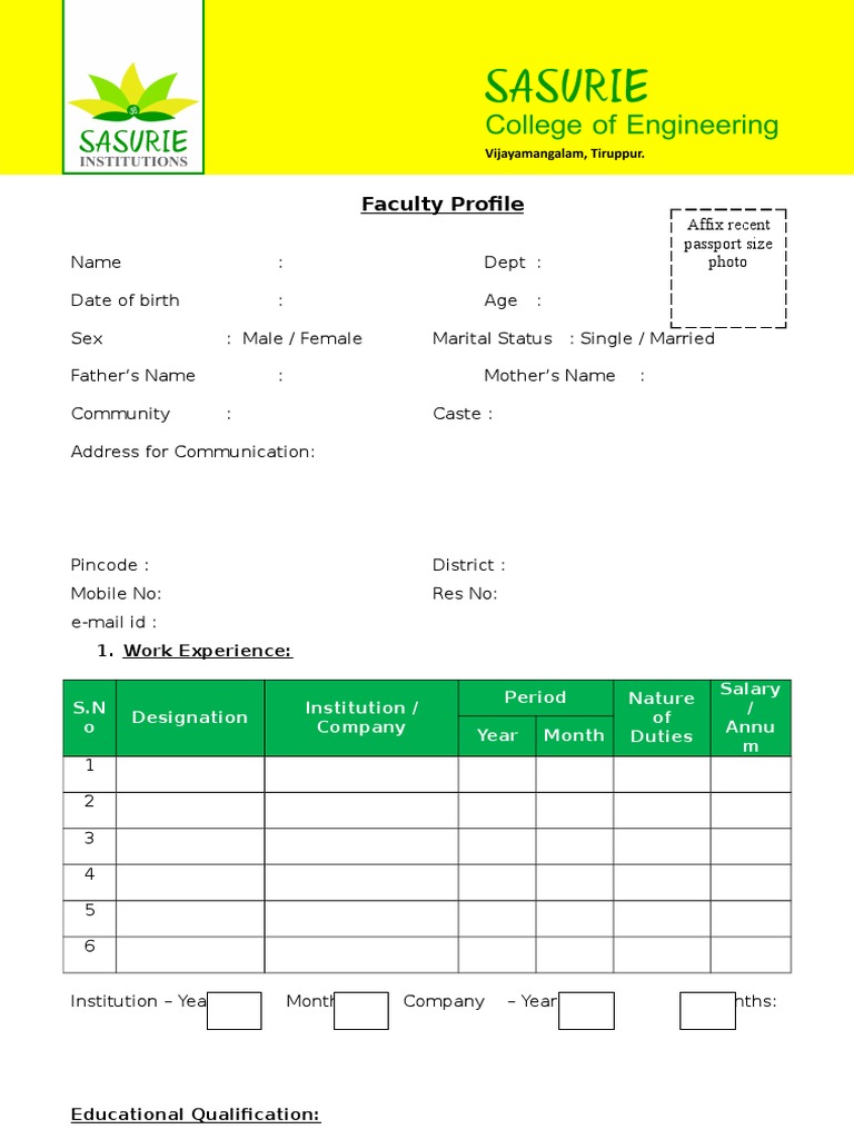Comprehensive Faculty Profile Template | PDF | Career & Growth