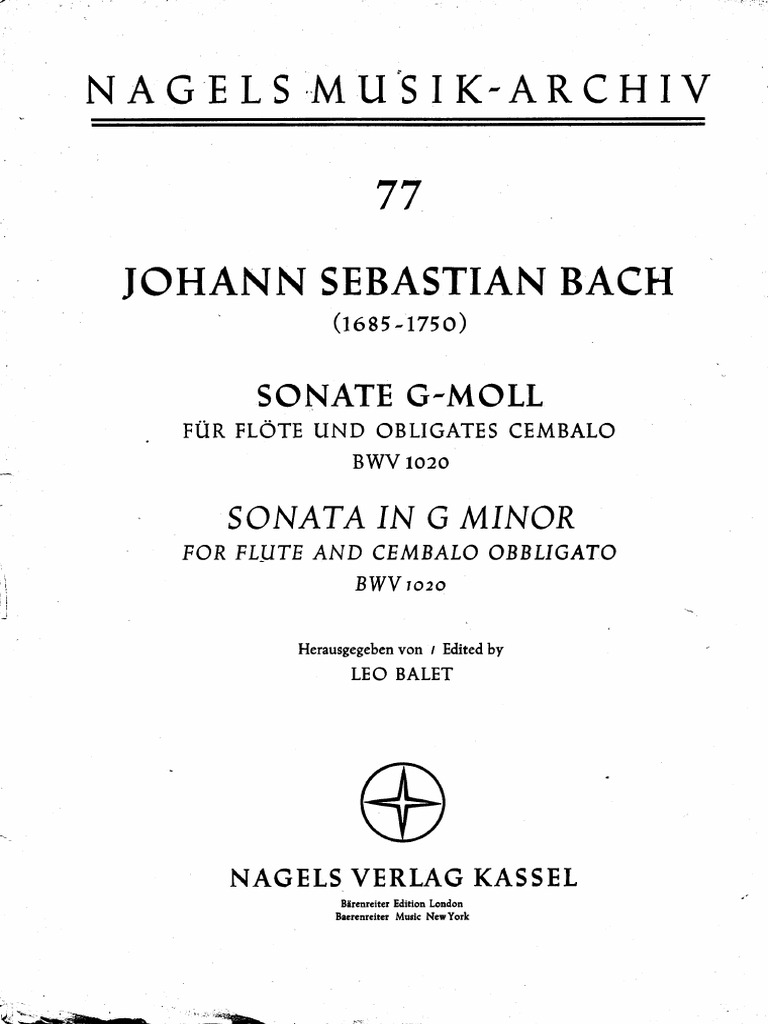 Bach Sonata Sol Menor BWV 1020 PNO | PDF
