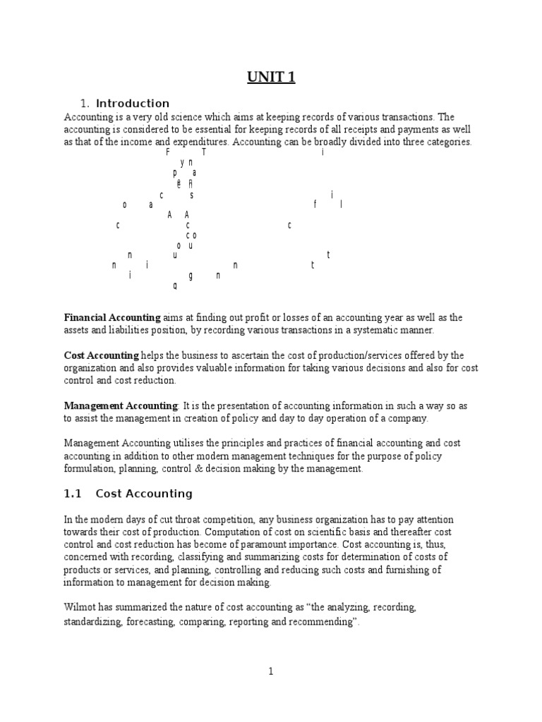 Cost Accounting Unit 1 | PDF | Cost Accounting | Management Accounting