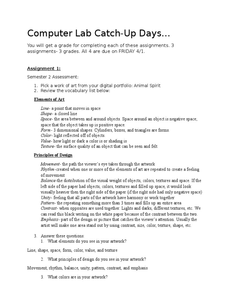 Computer Lab Catch-Up Days : Elements of Art | PDF | Portrait Painting ...