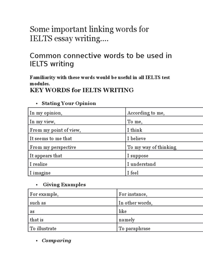 Essential Linking Words for IELTS Writing | PDF | Self-Improvement