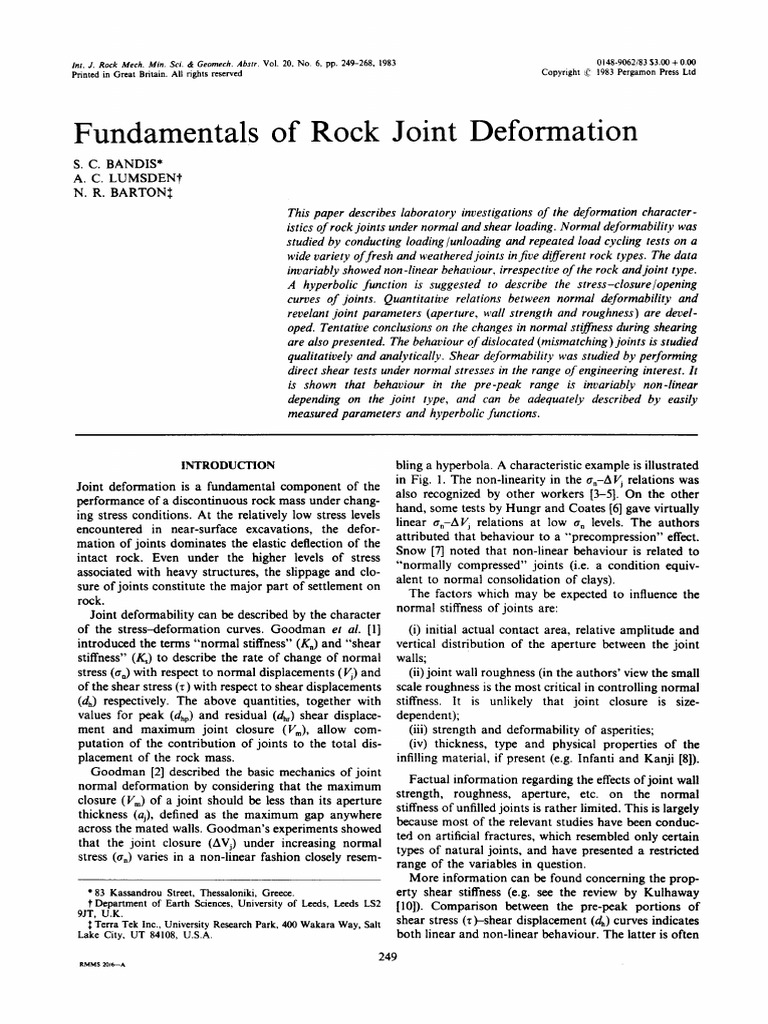 Fundamentals of Rock Joint Deformation | PDF | Strength Of Materials ...