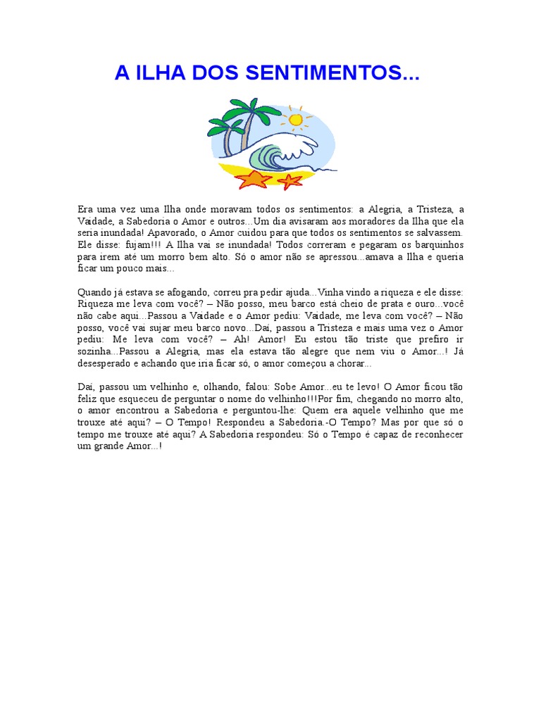 Texto A Ilha Dos Sentimentos Com Interpretação