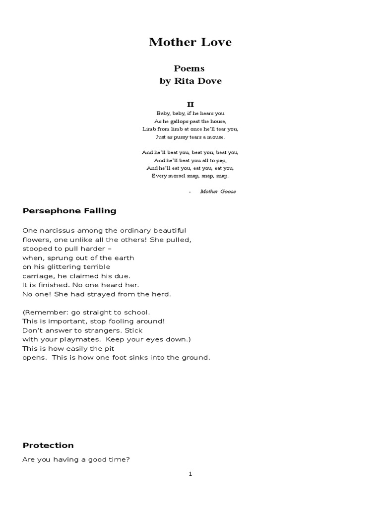 Rita Dove's Poems Mother Love
