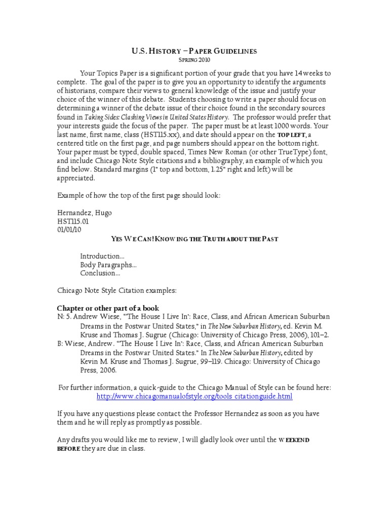 U.S. History Paper Guidelines 2010 | PDF | Social Science