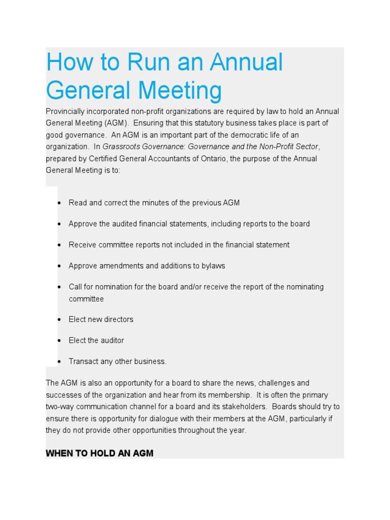How to Run an Annual General Meeting Board Of Directors Elections