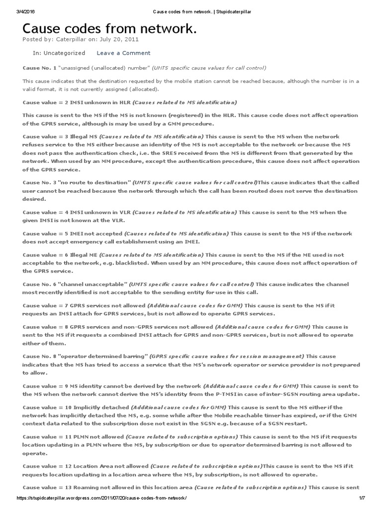 Cause Codes From Network | PDF