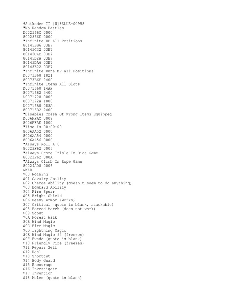 Suikoden II Cheat Codes and Mods | PDF | Armour | Necklace