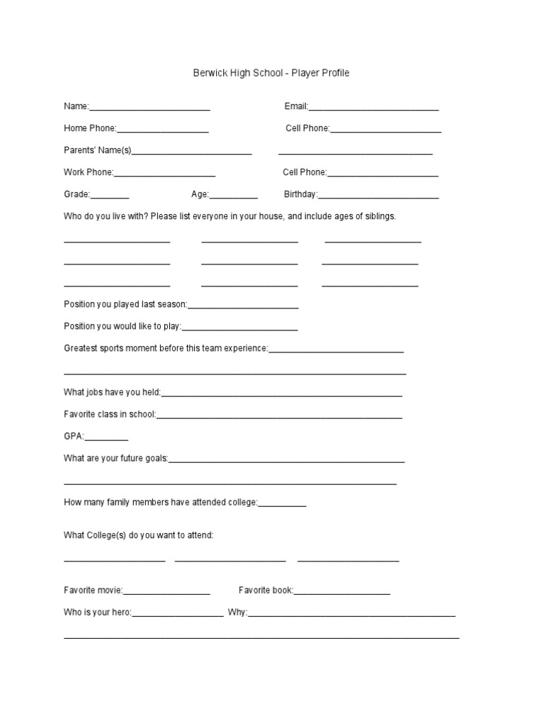 Berwick High School Player Profile Form | PDF