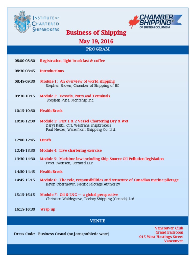 World Shipping Seminar Agenda Vancouver | PDF | Technology & Engineering