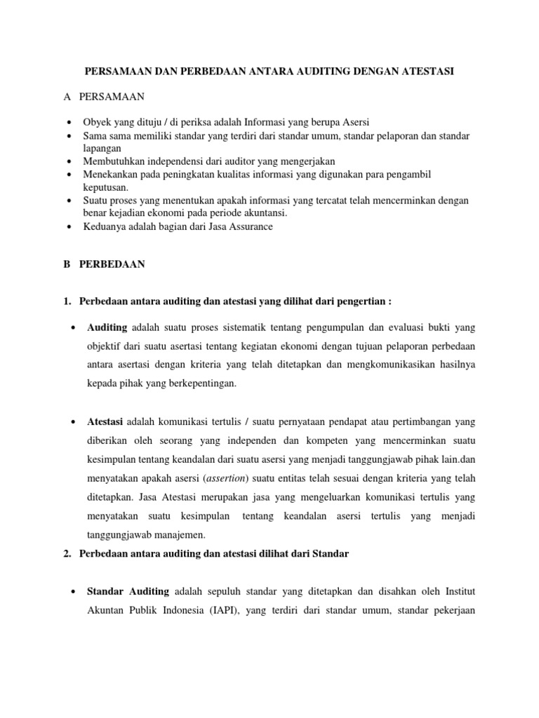 Persamaan Dan Perbedaan Antara Auditing Dengan Atestasi