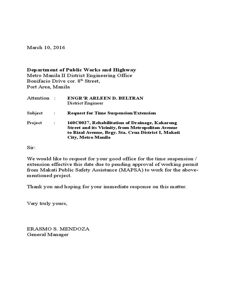 Time Suspension Extension Letter PDF